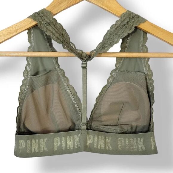 Victoria's Secret Pink Lace T-Strap Logo Bralette in Army Green Size Small - Picture 6 of 13